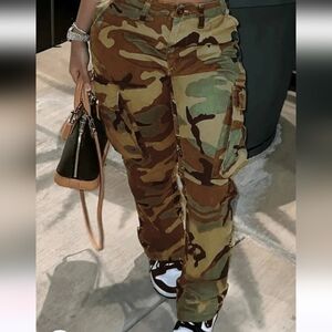 Xpluswear Plus Size Casual Camouflage Print Pocket Design Cargo Pants